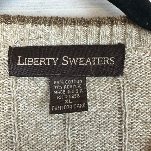 Mens VTG 90s EUC Liberty Sweaters Neutral Tan Geometric V Neck Pullover USA XL - Picture 4 of 5